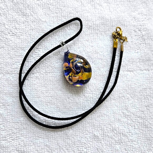 NECKLACE - Authentic Murano glass - unique blue & gold teardrop pendant - Picture 2 of 6